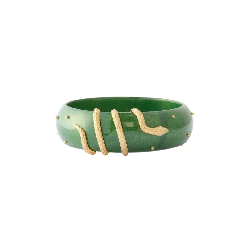 Best bangle bracelets with animal motif designs for a quirky, fun accessory-Green Snake Marquetry Bangle