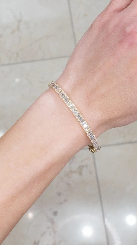 Bangle bracelets with colorful gemstone accents for a fun and vibrant pop of color-Hollywood Diamond Bangle Yellow Gold