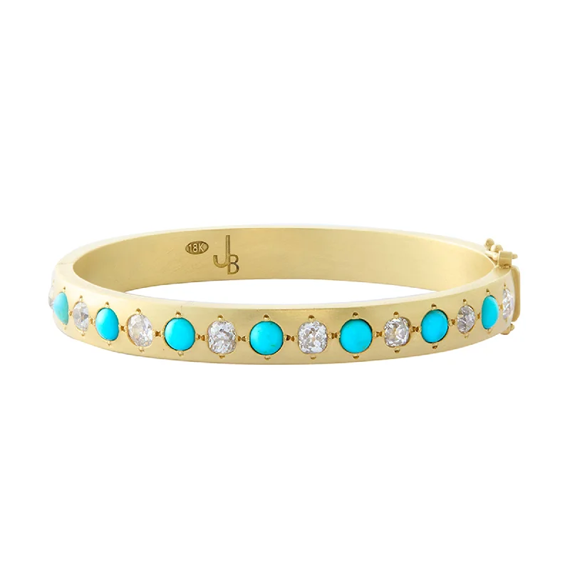 Best bangle bracelets with minimalist silver designs for a timeless, versatile look-Large Gypsy Bangle - Turquoise and Diamond