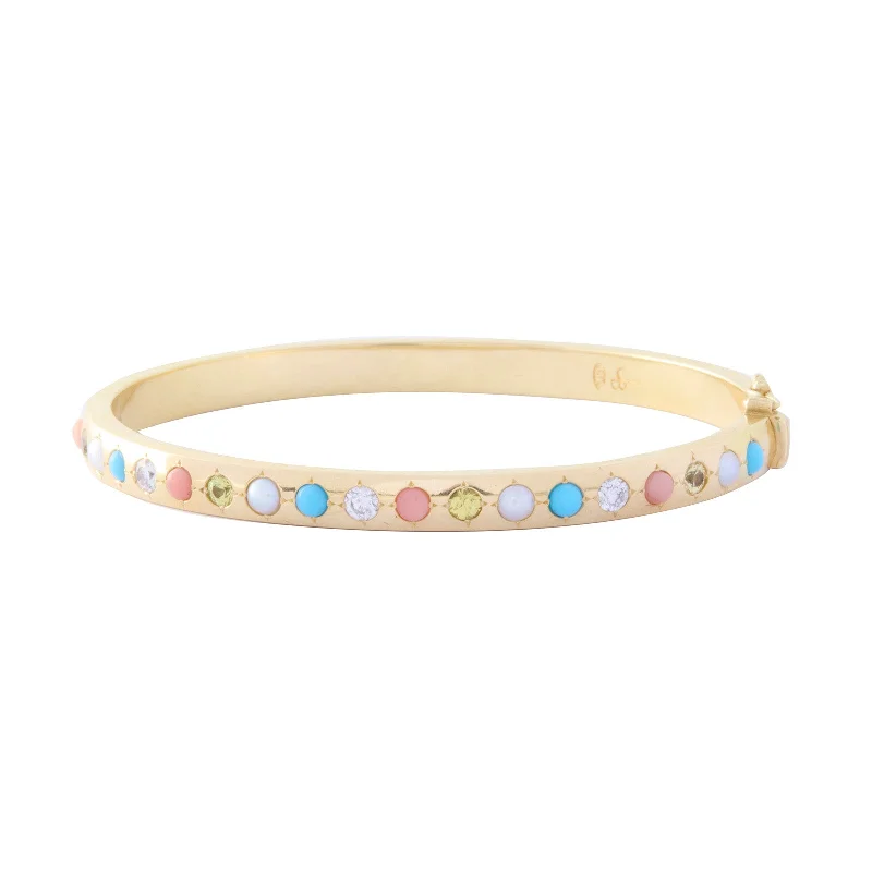 Best bangle bracelets with crystal inlays for a sparkling, glamorous appearance-Gypsy Bangle - Coral, Diamond, Turquoise, and Mother of Pearl