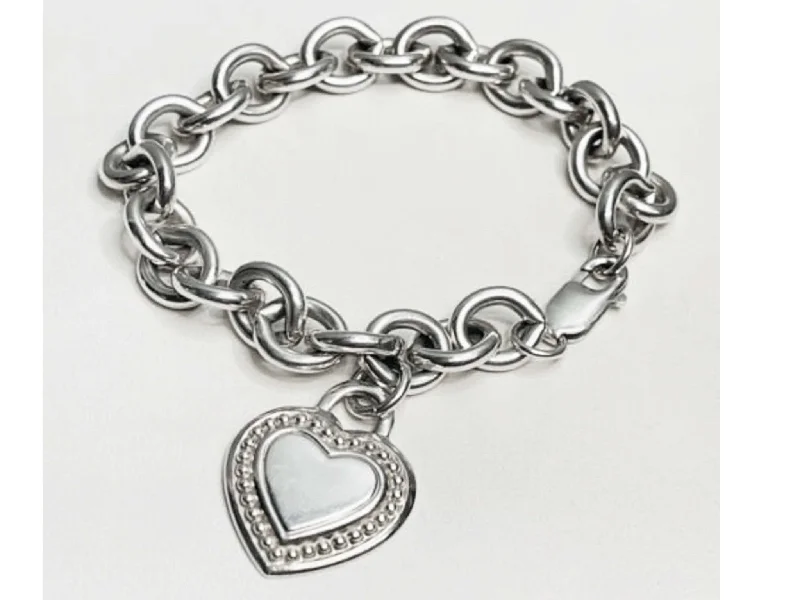 Best bangle bracelets with engraved messages for personalized gifts and keepsakes-Judith Ripka Heart Tag Bracelet in Sterling Silver