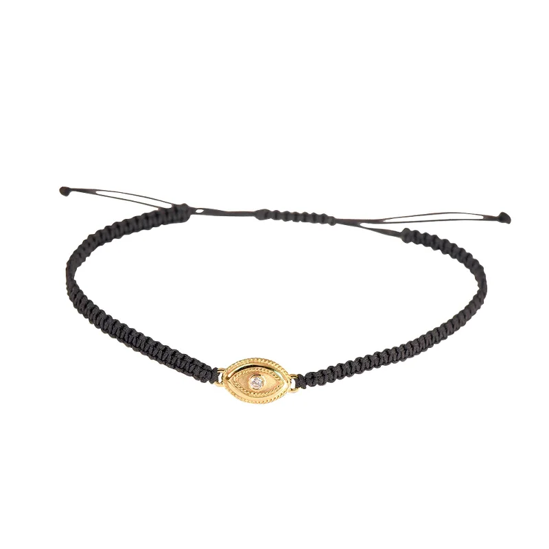 Bangle bracelets with gold and silver mixed metals for a stylish and versatile accessory-Evil Eye Black Cord Bracelet