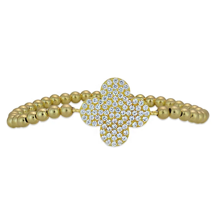 Chunky bangle bracelets with metallic finishes for a bold and statement-making look-Large Clover Beaded Bracelet