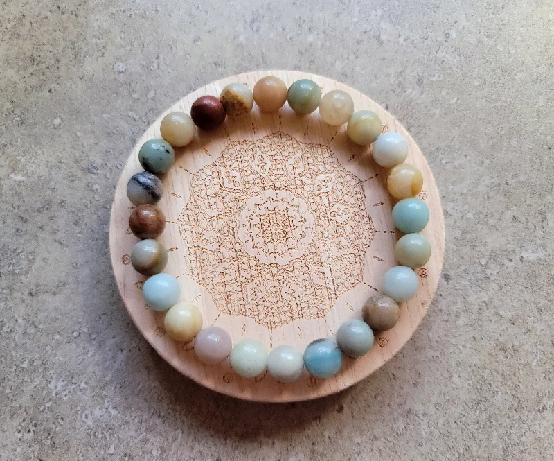 Best bangle bracelets with pastel enamel for a soft and delicate aesthetic-Amazonite Stretch Bracelet 8mm