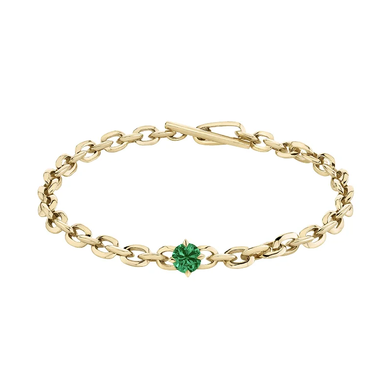 Classic bangle bracelets with clean lines for an elegant and versatile accessory-Knife Edge XS Oval Link Emerald Bracelet - Yellow Gold