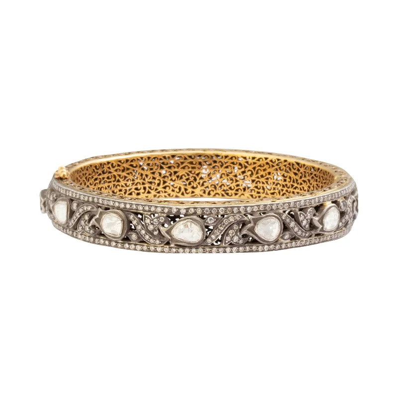 Chunky bangle bracelets with metallic finishes for a bold and statement-making look-Indo Russian Fancy Vine Diamond Bangle