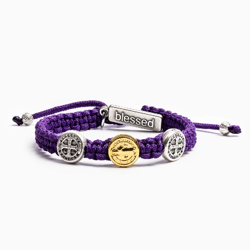 Best bangle bracelets with turquoise and silver for a Southwestern-inspired aesthetic-My Saint My Hero - Blessing for Kids Benedictine Blessing Bracelet in Purple