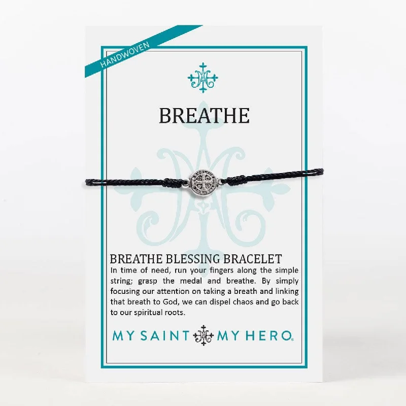 Vintage bangle bracelets with floral inlays for a romantic and retro design-My Saint My Hero - Breathe Blessing Bracelet in Black/Silver