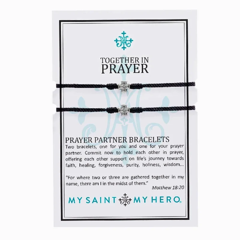 Best bangle bracelets with gold-filled material for an affordable luxury option-My Saint My Hero - Together in Prayer Bracelet Set in Black/Silver