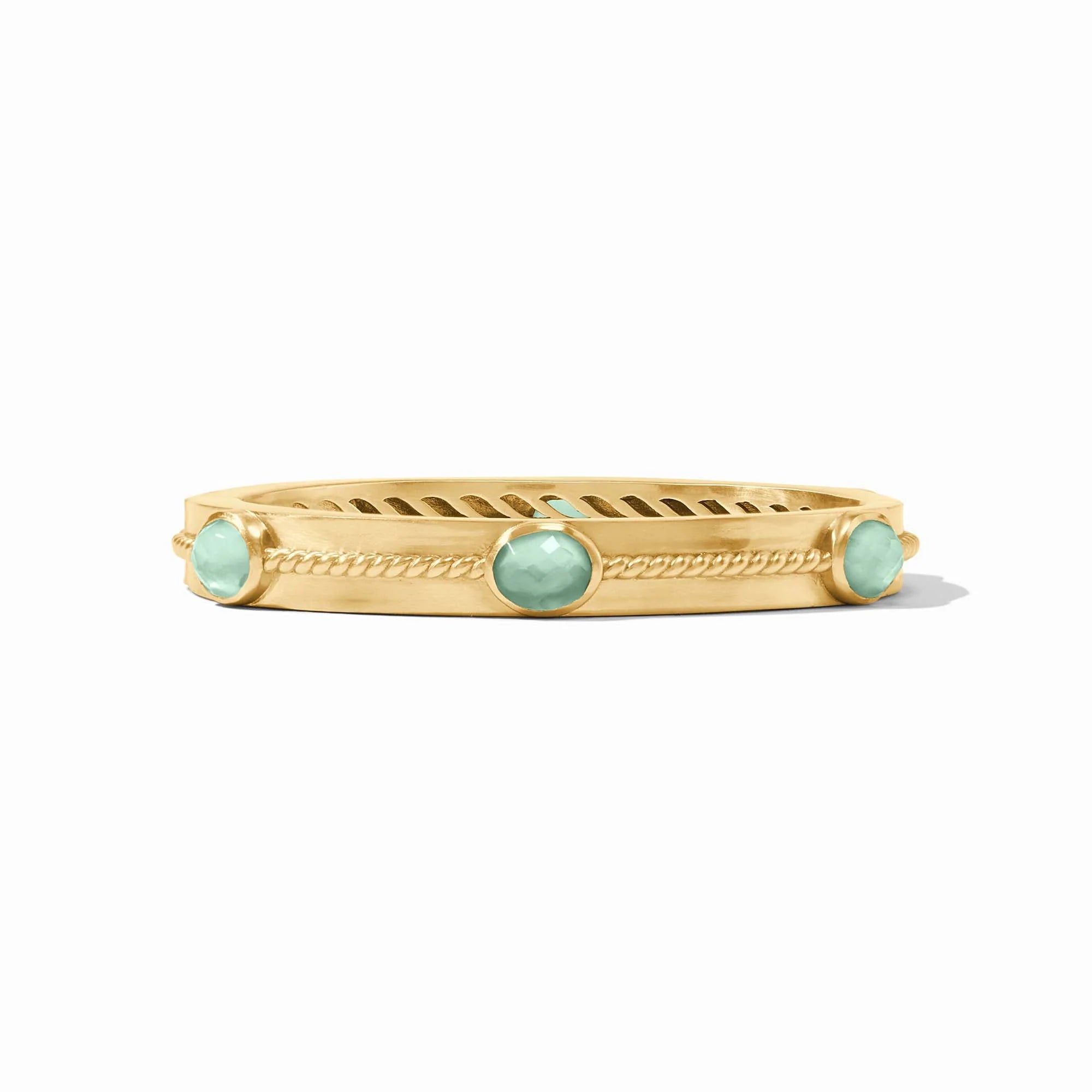 Wide bangle bracelets with animal print designs for a bold and exotic look-Nassau Stone Hinge Bangle in Aquamarine Blue