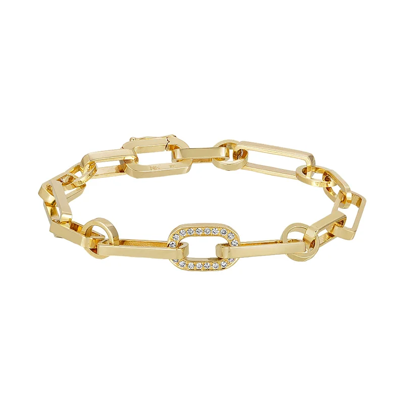 Best bangle bracelets with clear acrylic for a modern, transparent design-Gold Link Bracelet - One Diamond