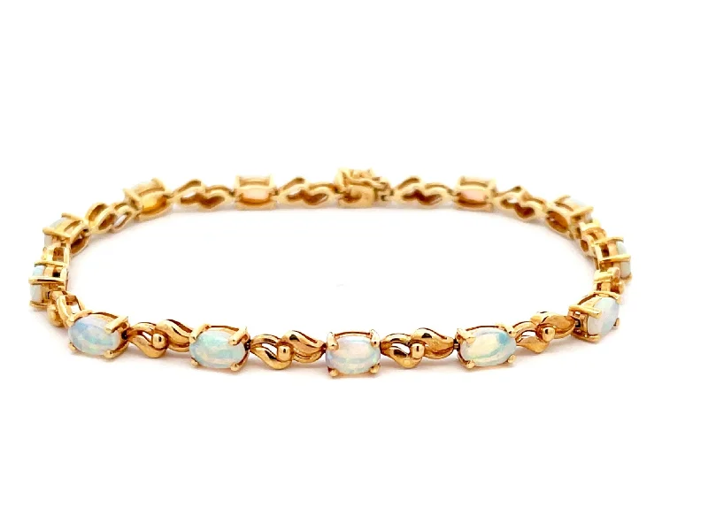 Colorful bangle bracelets with enamel details for a playful and youthful style-Opal Tennis Bracelet in 14k Yellow Gold