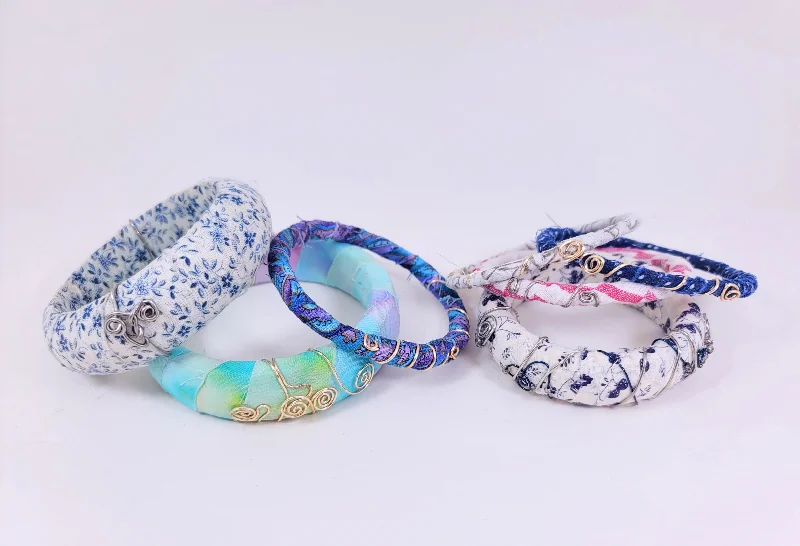 Unique bangle bracelets with colorful enamel designs for a vibrant and playful look-Wire & Fabric Wrapped Bangle