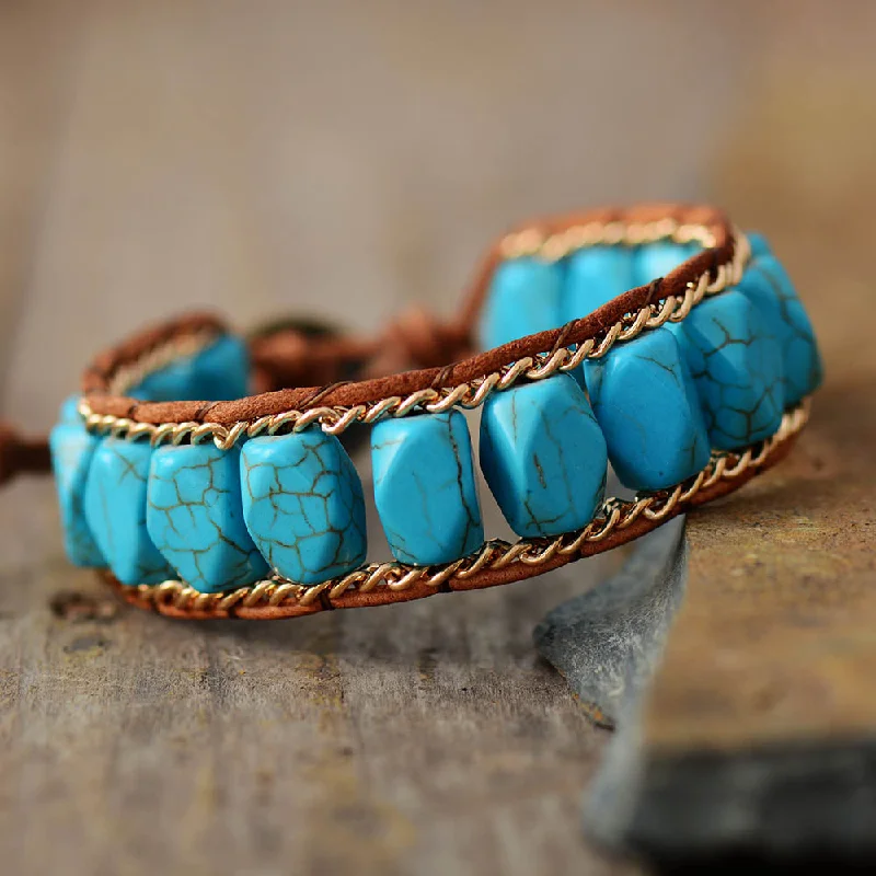 Best bangle bracelets with pastel-colored stones for a soft and delicate appearance-Outstanding Turquoise Leather Bracelet