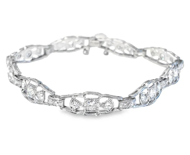 Best bangle bracelets with natural wood for a unique and earthy aesthetic-Platinum Art Deco Bead Set Diamond Bracelet