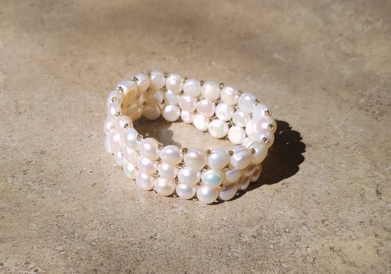 Gold bangle bracelets for women with a minimalist and sleek design-White Layered Pearl Bracelet