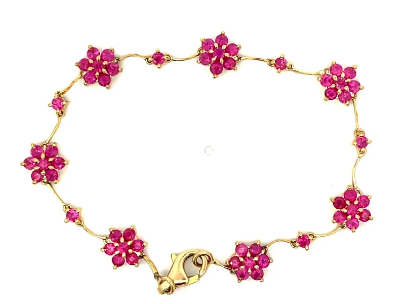 Best bangle bracelets with engraved initials for a personalized and meaningful gift-Ruby Flower Bracelet in 18k Yellow Gold