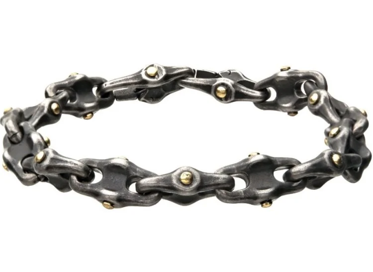 Sleek bangle bracelets with black enamel for a sophisticated and modern look-St. St. 8.25" Designed Chain adjustable Bracelet w/  Clasp