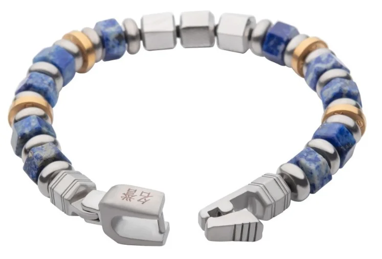 Best bangle bracelets with gold-plated finishes for an affordable luxury option-St. St. Mokume Gane & Lapis Lazuli Bead Bracelet 7.75''  MEIYO: Honor