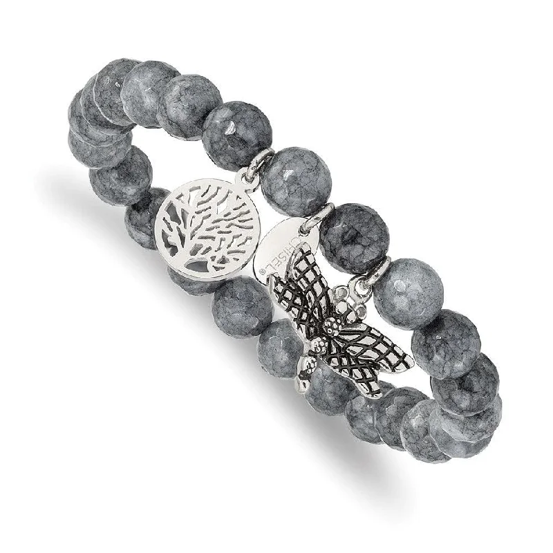 Best bangle bracelets with infinity symbols for a design full of meaning and charm-Stainless Steel Antiqued & Polished Dragonfly Grey Dyed Jade Bracelet