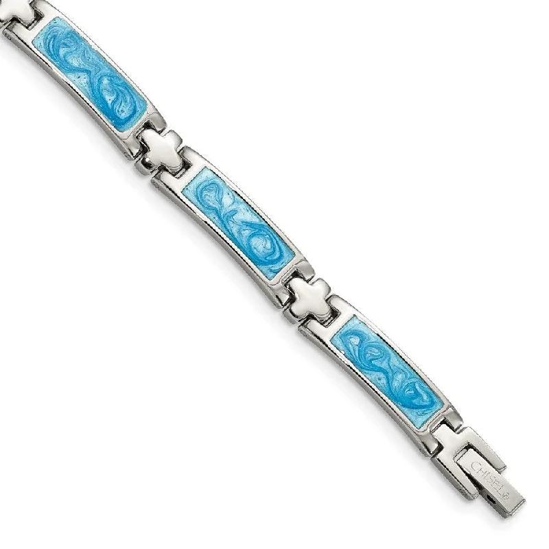 Best bangle bracelets with heart-shaped charms for a romantic and sweet touch-Stainless Steel Blue Enamel 7.25in Bracelet