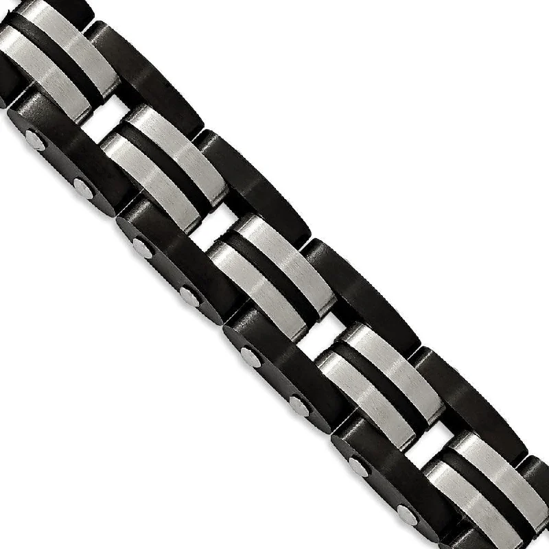 Oversized bangle bracelets with unique textures for a statement-making accessory-Stainless Steel Brushed Black IP-plated w/Black Rubber 8.25 in Bracelet