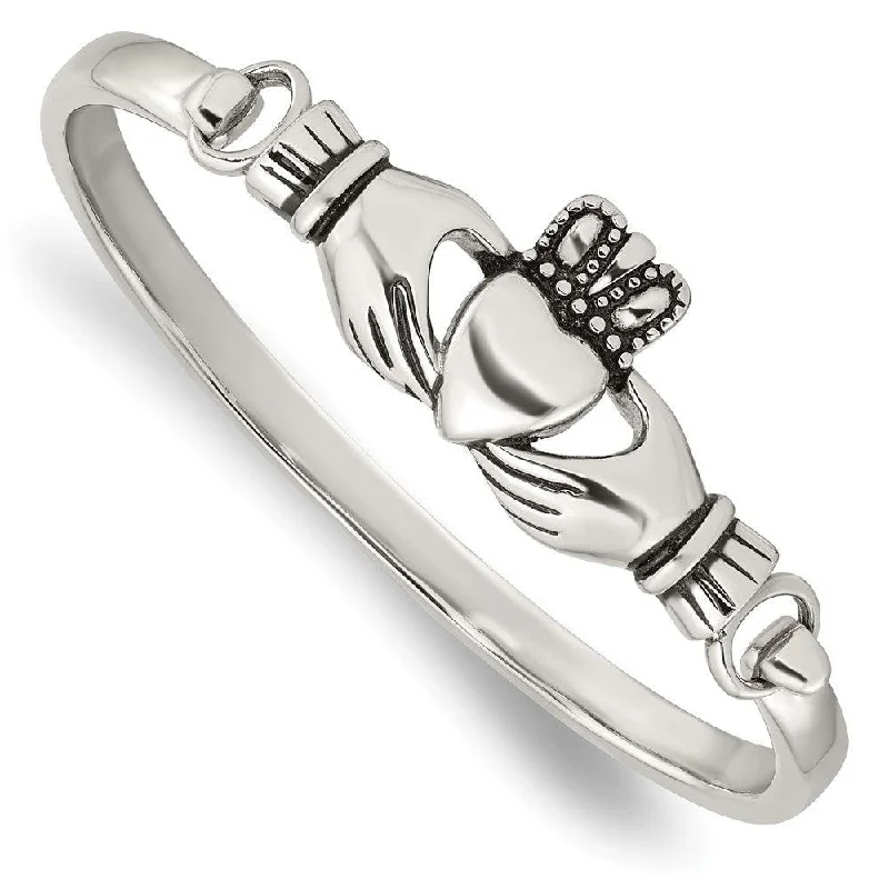 Lightweight bangle bracelets with subtle shimmer for an understated yet elegant look-Stainless Steel Claddagh Bangle