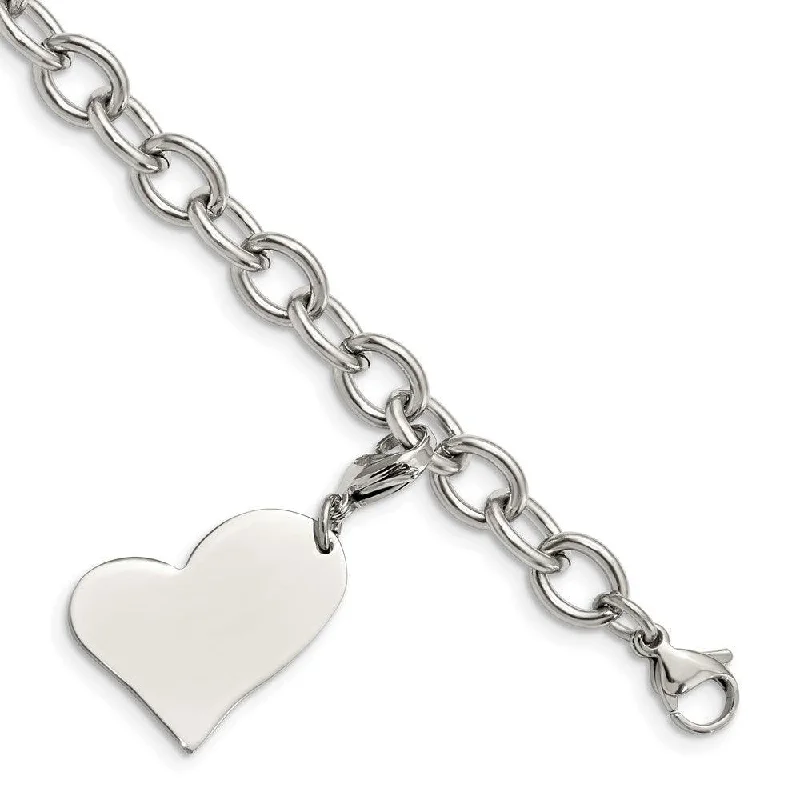 Traditional gold bangle bracelets with a smooth finish for a classic look-Stainless Steel Heart Charm 8in Bracelet