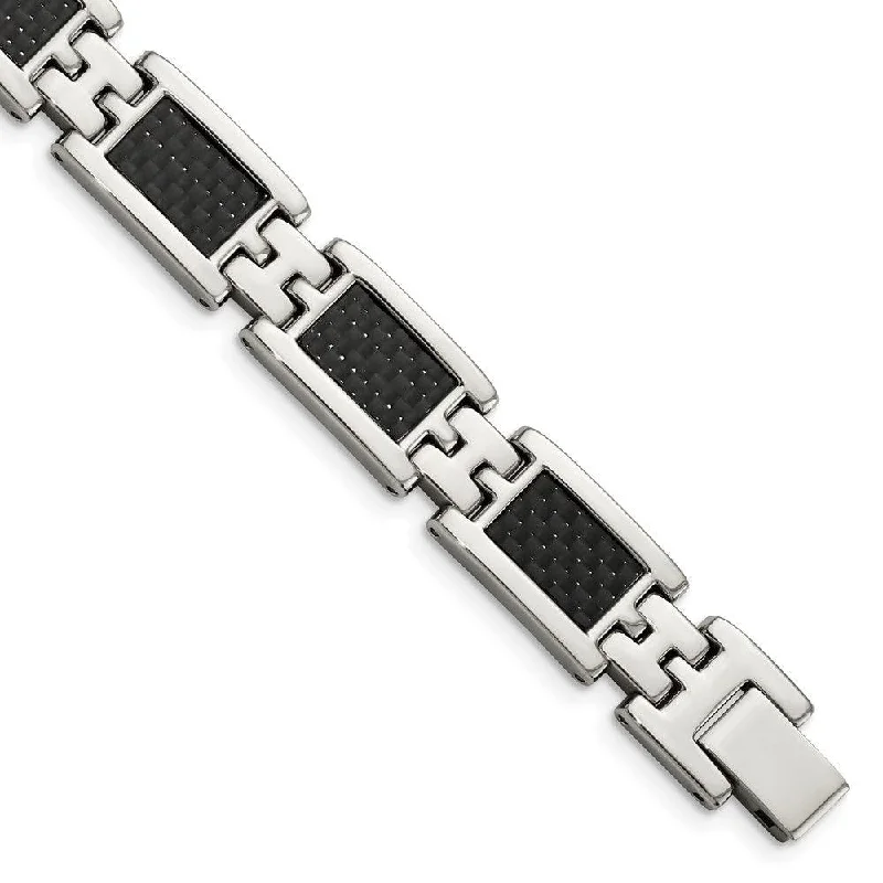 Best bangle bracelets with minimalist geometric designs for a contemporary, edgy look-Stainless Steel Polished Black Carbon Fiber Inlay 9in Bracelet