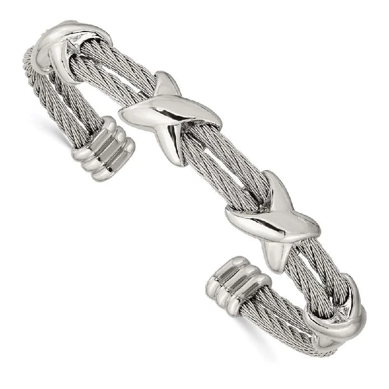 Lightweight bangle bracelets with subtle shimmer for an understated yet elegant look-Stainless Steel Polished Cable Cuff Bangle