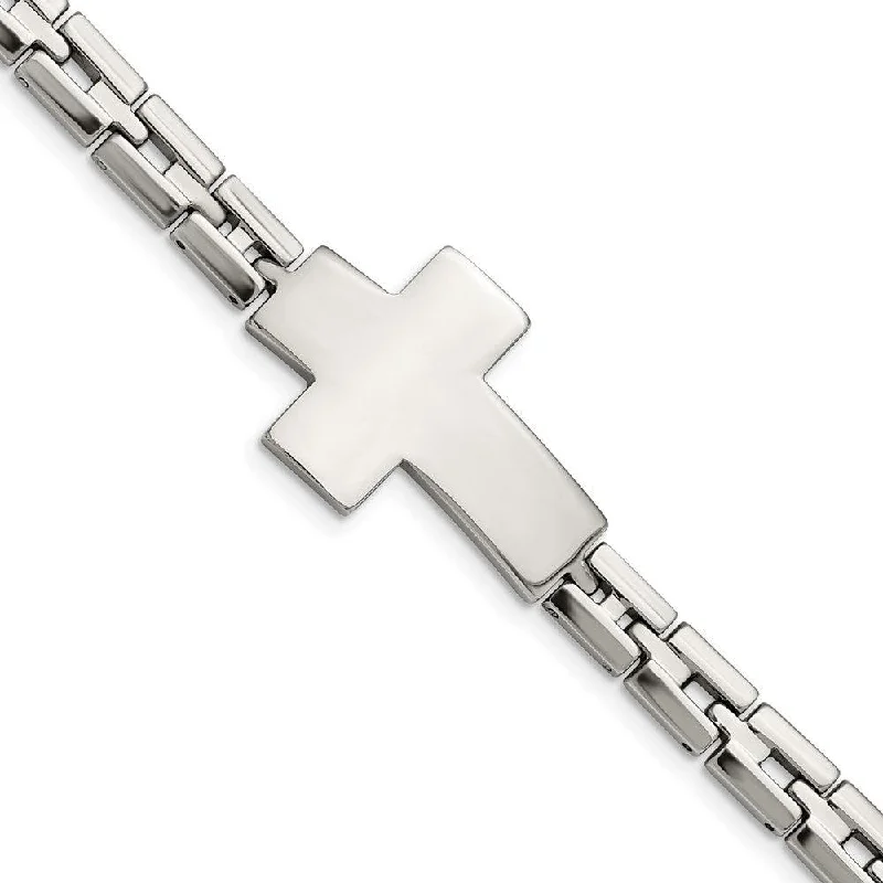 Luxury bangle bracelets with diamond accents for a sparkling, high-end accessory-Stainless Steel Polished Cross 8in Link Bracelet