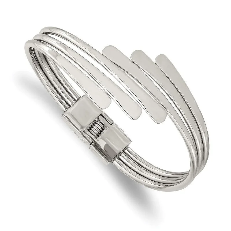 Wide bangle bracelets with boho-inspired patterns for a free-spirited design-Stainless Steel Polished Hinged Bangle