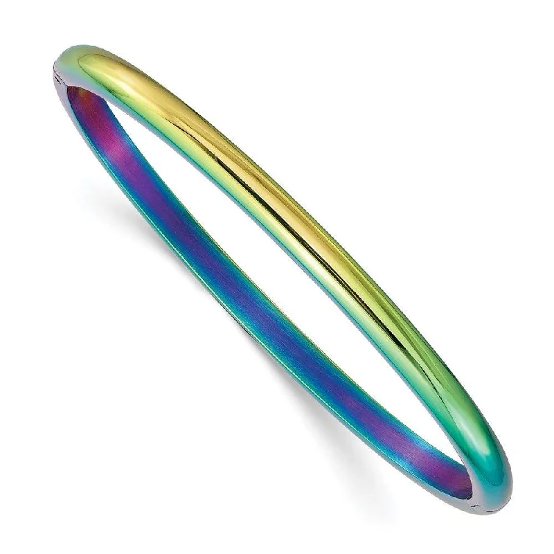 Oversized bangle bracelets with unique textures for a statement-making accessory-Stainless Steel Polished Rainbow IP-plated 4mm Hinged Bangle