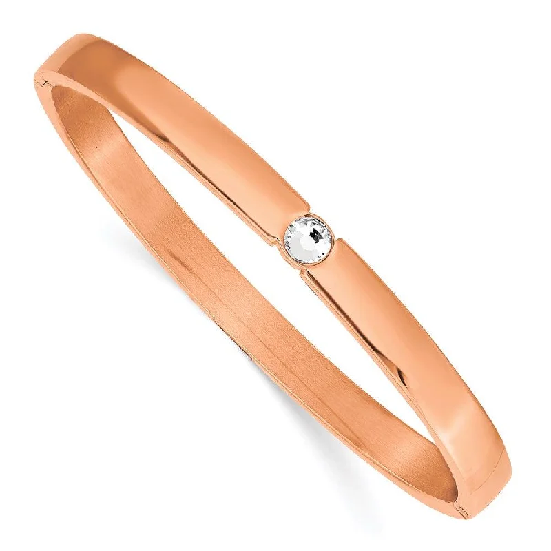 Best bangle bracelets with pastel enamel for a soft and delicate aesthetic-Stainless Steel Polished Rose IP-plated Preciosa Crystal 6mm Hinged Bangle