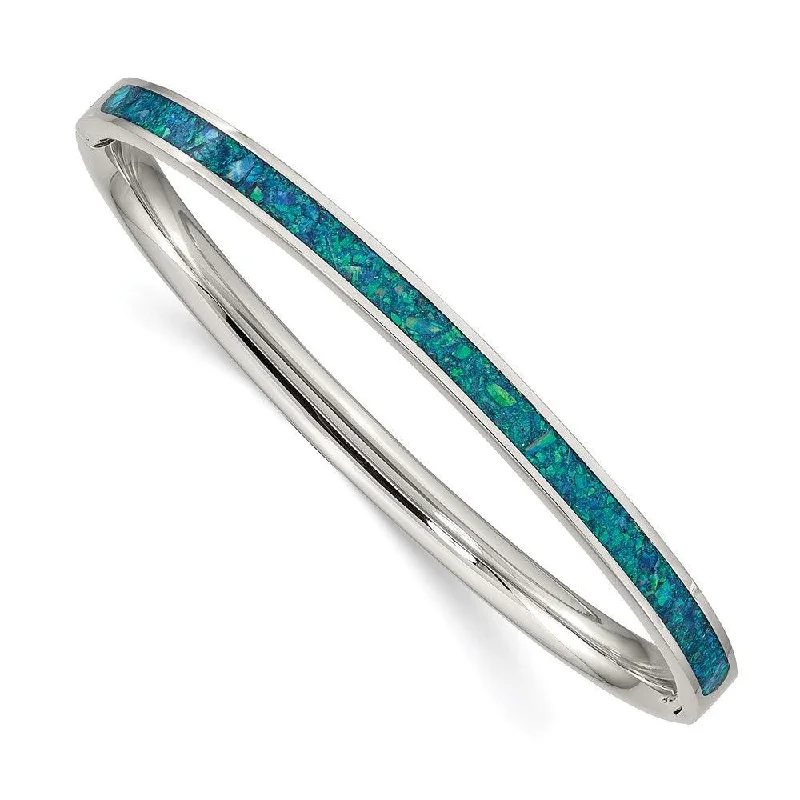 Best bangle bracelets with braided designs for a textured and sophisticated look-Stainless Steel Polished w/Imitation Opal 4.75mm Hinged Bangle