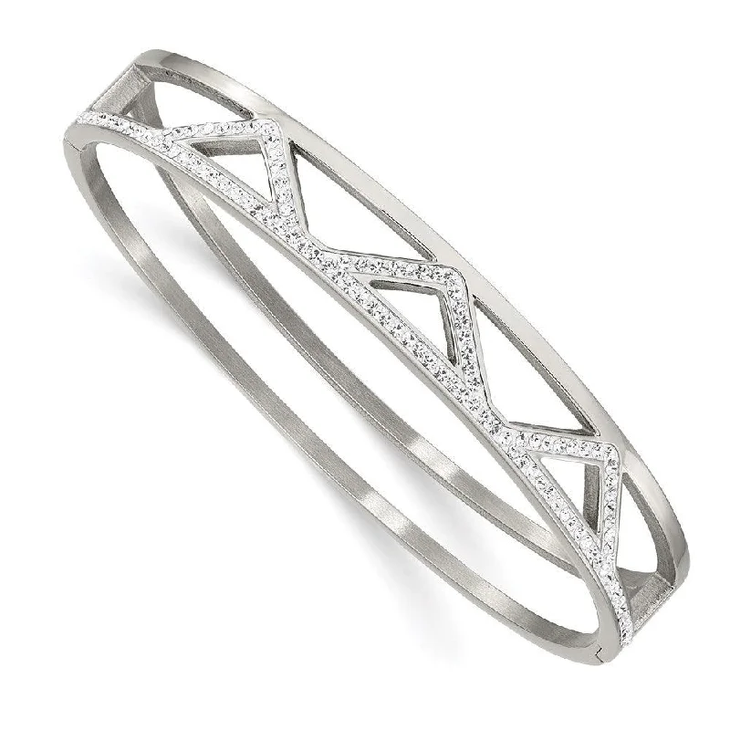 Thin bangle bracelets with mixed metals for a contemporary and versatile look-Stainless Steel Polished w/Preciosa Crystal 10.00mm Hinged Bangle