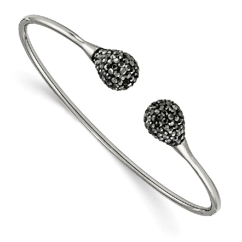 Best bangle bracelets with enamel floral patterns for a delicate and feminine touch-Stainless Steel Polished with Hematite Flexible Cuff Bangle