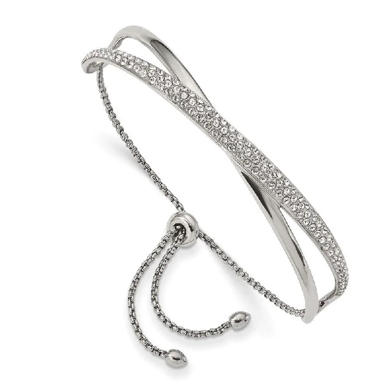 Chunky bangle bracelets with metallic finishes for a bold and statement-making look-Stainless Steel Polished with Swarovski Crystal Adjustable Bangle