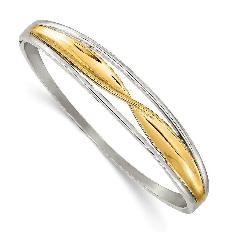 Best bangle bracelets with hammered gold finishes for a textured, rustic feel-Stainless Steel Polished Yellow IP-plated Hinged Bangle