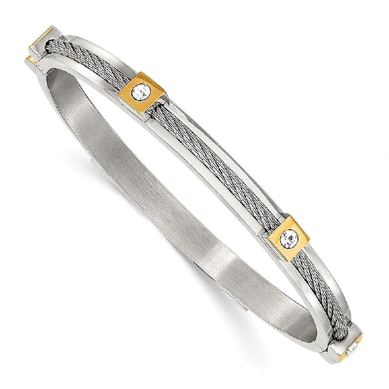 Simple bangle bracelets with open designs for a trendy and minimalist style-Stainless Steel Polished Yellow IP-plated w/Preciosa Crystal Hinged Bangle