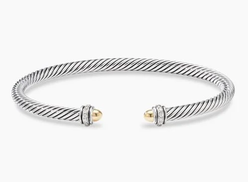 Customizable bangle bracelets with initials for a personalized, meaningful gift-Sterling Silver 18Y David Yurman Cable Bracelet with Diamond Accents