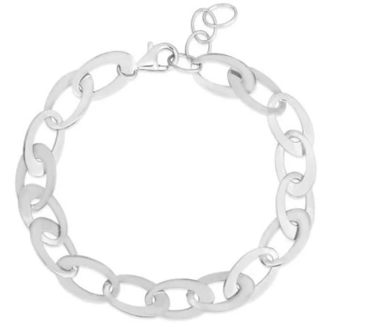 Stacked bangle bracelets with alternating textures for a dynamic, trendy look-Sterling Silver 8.7mm Oval Link Bracelet with Pear Lobster Clasp 8"