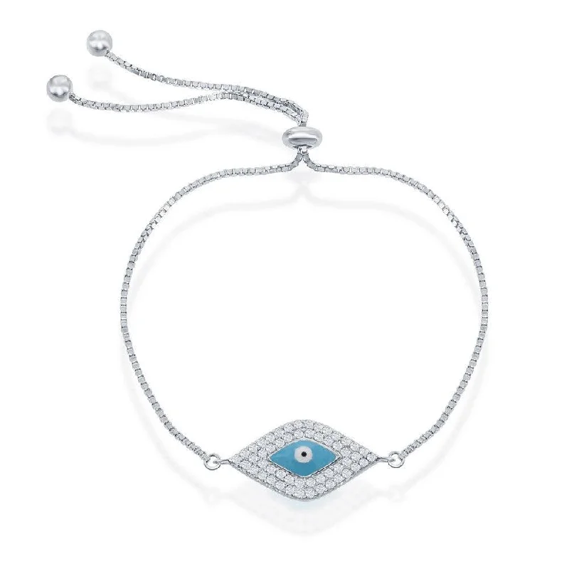 Wide bangle bracelets with modern geometric patterns for a bold fashion statement-Sterling Silver Blue Evil Eye with Beads Adjustable Bolo Bracelet