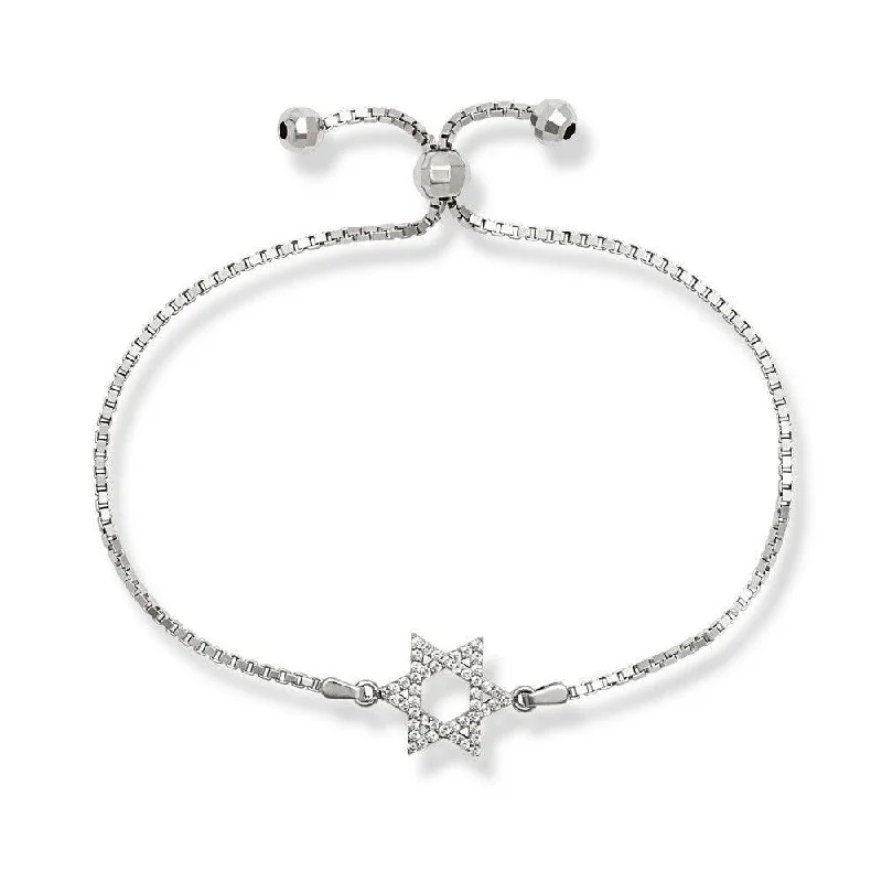 Best bangle bracelets with adjustable sizes for a comfortable and perfect fit-Sterling Silver Center Open CZ Star of David with Beads Bracelet