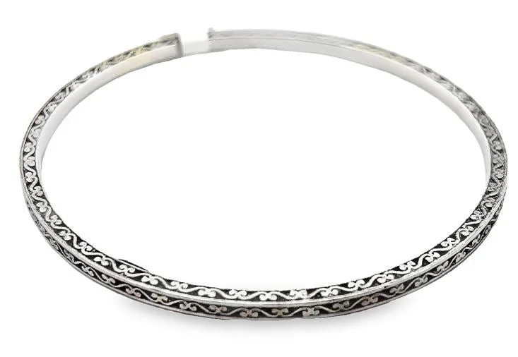 Simple gold bangle bracelets with smooth finishes for a classic and elegant style-Sterling Silver Engraved Bangle Bracelet