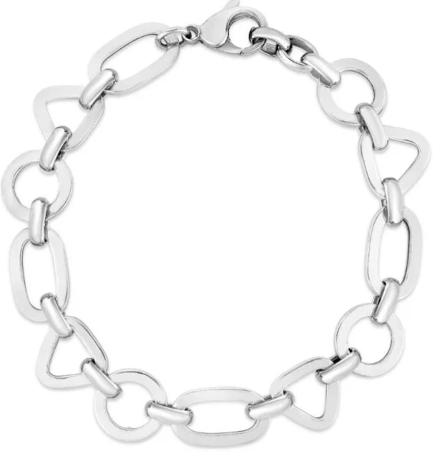 Elegant bangle bracelets with diamond-cut designs for added sparkle and elegance-Sterling Silver Geometric Shape Bracelet with Lobster Clasp 7.5"