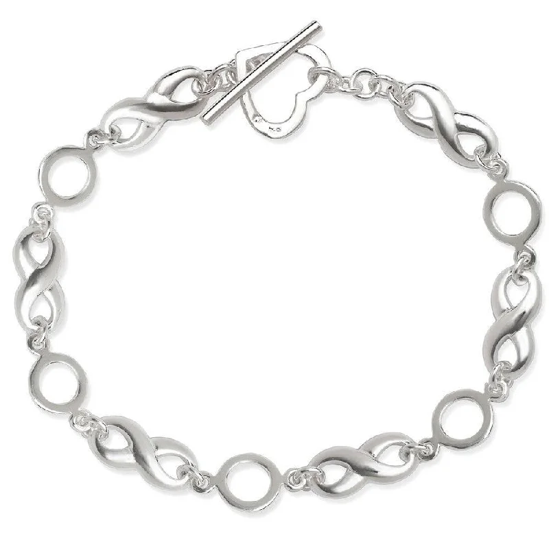 Best bangle bracelets with clear acrylic for a modern, transparent design-Sterling Silver Infinity with Heart Toggle Bracelet, 7.5"