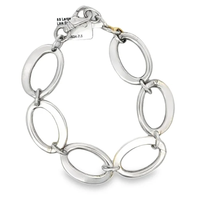 Best bangle bracelets with customizable charms for a personalized, unique piece-Sterling Silver Large Oval Link Bracelet with Extender 7.5"