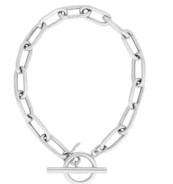 Best bangle bracelets with thin, delicate chains for an understated, sophisticated look-Sterling Silver Oval Link Polished Bracelet with Toggle Clasp 7.5"