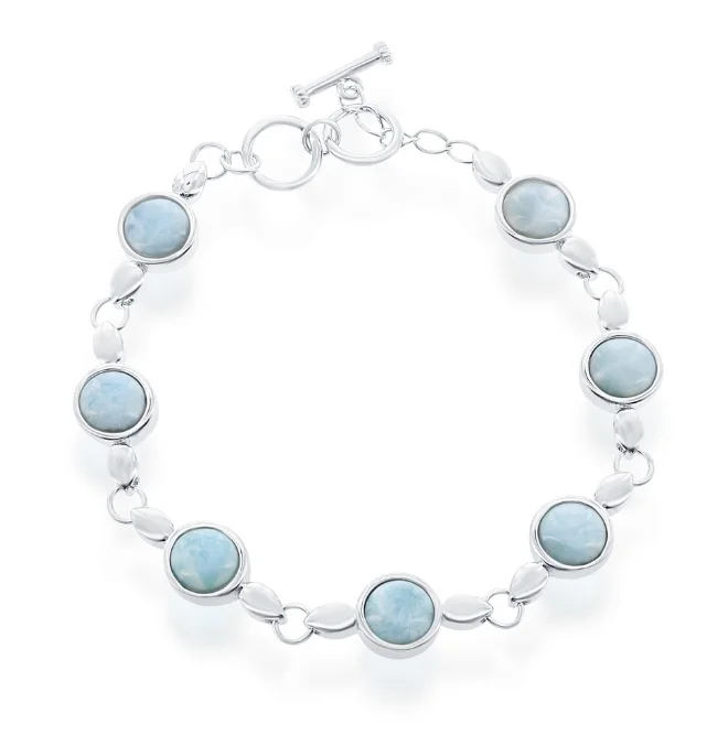 Best bangle bracelets with crystal inlays for a sparkling, glamorous appearance-Sterling Silver Round Bezel-Set Larimar Bracelet with Toggle Clasp